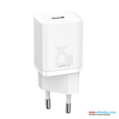 Baseus 25W Super Si Quick Charger 1C EU Sets White（With Mini White Cable Type-C to Type-C 3A 1m)